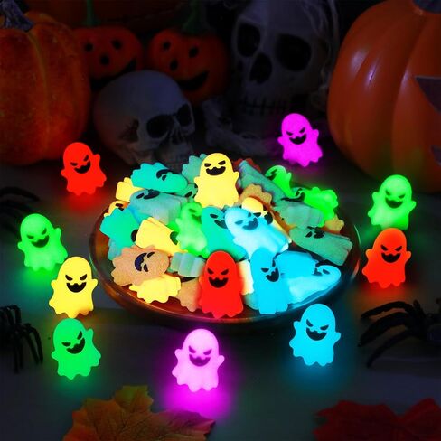 50 Pcs Halloween Glow in The Dark Mini Ghost Figurines, Halloween Treats Non Candy Gifts for Pumpkin Bucket, Luminous Tiny Ghost for Trick or Treat, Hide and Seek Party Favor, Spooky Decor in Saudi Arabia