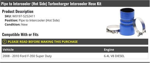 Turbo Intercooler Hose Kit - Pipe to Hot Side Compatible with 2008-2010 Ford F350 Super Duty 6.4L V8 Diesel in Saudi Arabia