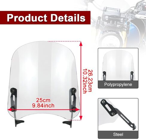 الزجاج الأمامي Xitomer متوافق مع Scrambler 400X 2024 Bonneville Scrambler 1200 XE XC BE 2019 2020 2021 2022، السرعة 400 2024، الزجاج الأمامي للدراجات النارية مع دعامة (شفاف) in Saudi Arabia