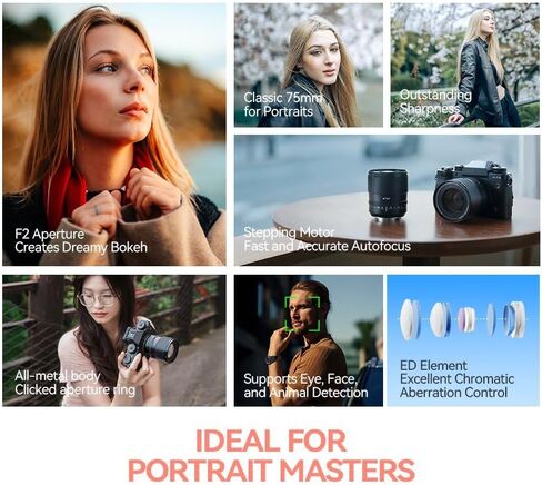 عدسة تركيز تلقائي TTArtisan 75 مم F2 بإطار كامل متوافقة مع كاميرات Sony E-Mount عديمة المرآة A7 A7II A7III A7R A7RII A7RIII A7RIV A7S A7SII A7SIII A9 A6400 A6000 A6600 (أسود) in Saudi Arabia