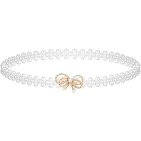 Rhinestone Pearl Elastic Waist Belt Luxury Bow Belt Dress Crystal Waist Strap, Crystal Bowknot Pearl Waistband for Women and Girls in Saudi Arabia