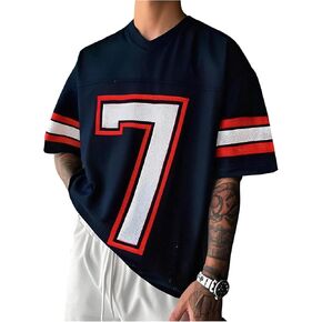OYOANGLE Men's Number Print V Neck Short Sleeve Tshirts Loose Y2K Jersey Shirts Breathable Graphic Tees in Saudi Arabia