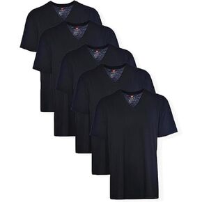تي شيرت Hanes الرجالي ComfortSoft برقبة على شكل حرف V، 5 قطع، أسود، مقاس X-Large in Kuwait