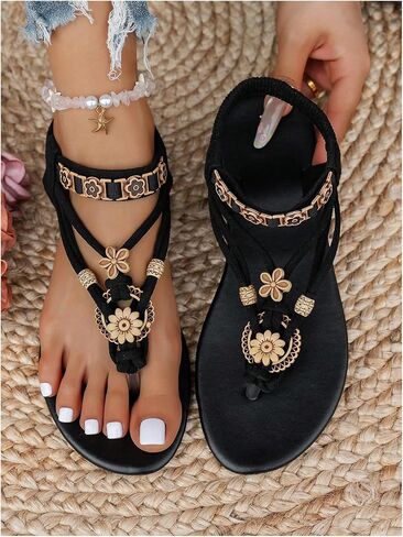 GORGLITTER Women's Floral Boho Flat Sandals Ankle Strap Thong Toe Dressy 2025 Flip Flops Slide Shoes in Saudi Arabia