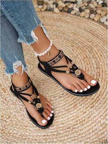 GORGLITTER Women's Floral Boho Flat Sandals Ankle Strap Thong Toe Dressy 2025 Flip Flops Slide Shoes in Saudi Arabia