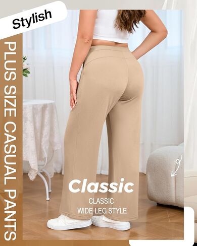 3 Pack Women's Plus Size Wide Leg Yoga Pants, Drawstring Lounge Sweatpants Loose Casual Workout Pants with Pockets in Saudi Arabia