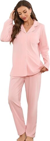 HEARTNICE Women's Lightweight Long Sleeve Button Down Pajama Set - Cozy Flannel PJs with Pockets in Saudi Arabia