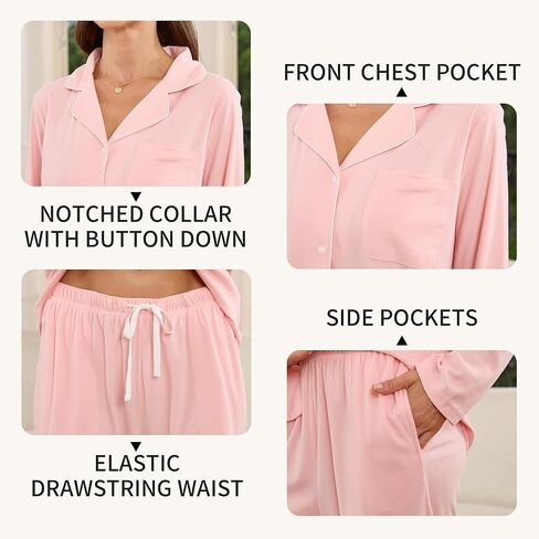 HEARTNICE Women's Lightweight Long Sleeve Button Down Pajama Set - Cozy Flannel PJs with Pockets in Saudi Arabia