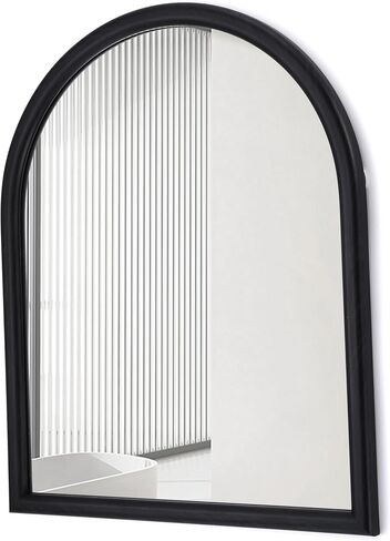 16" x 20" Arched Farmhouse Mirror Bathroom Wall Mounted Decorative Mirrors, Black Wood Grain Framed Arch Vanity Mirror, Makeup Mirror for Bedroom, Living Room, Entryway, Mantle (Black) in Saudi Arabia