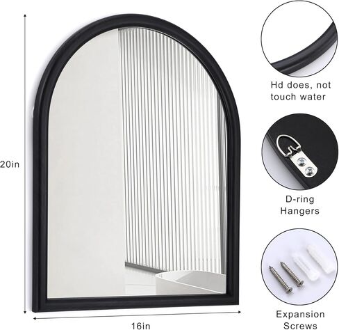 16" x 20" Arched Farmhouse Mirror Bathroom Wall Mounted Decorative Mirrors, Black Wood Grain Framed Arch Vanity Mirror, Makeup Mirror for Bedroom, Living Room, Entryway, Mantle (Black) in Saudi Arabia