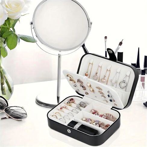 Stylish 2-Layer Canvas Mini Portable Travel Jewelry Organizer Box, Ideal for Earrings, Rings, Necklaces, Bracelets in Saudi Arabia