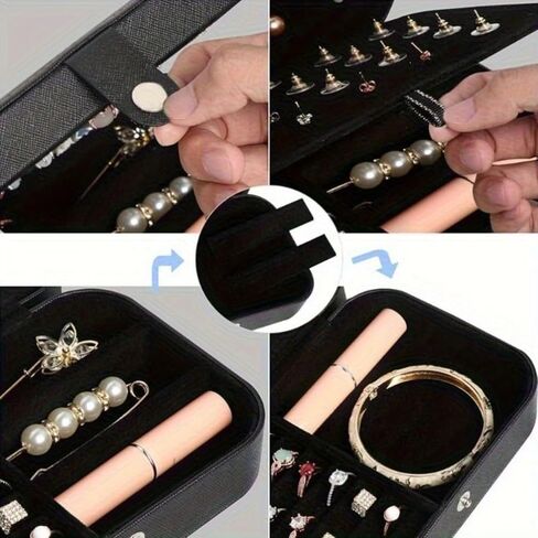 Stylish 2-Layer Canvas Mini Portable Travel Jewelry Organizer Box, Ideal for Earrings, Rings, Necklaces, Bracelets in Saudi Arabia