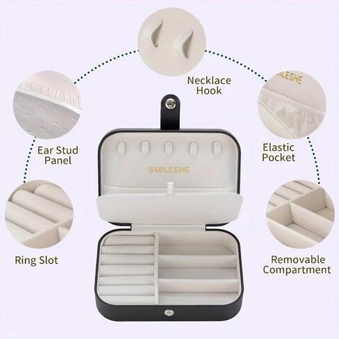 Stylish 2-Layer Canvas Mini Portable Travel Jewelry Organizer Box, Ideal for Earrings, Rings, Necklaces, Bracelets in Saudi Arabia