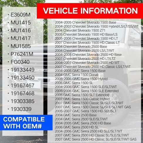 Fuel Pump Assembly Compatible with 2004-2007 Chevy Silverado 1500 2500 & GMC Sierra 1500 2500 with Sensor & Sending Unit Replaces OE E3609M MU1314 FG0383 in Saudi Arabia