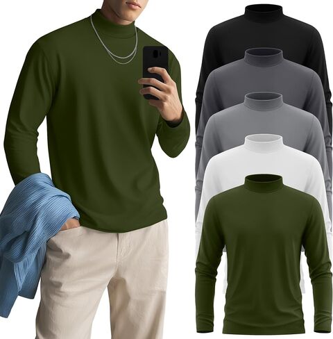 5 Pack Mens Big and Tall Mock Turtleneck Long Sleeve Shirts Plus Size Basic Casual Thermal Pullover Tops in Saudi Arabia