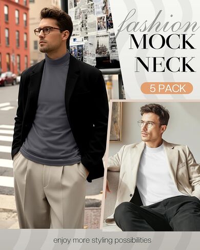 5 Pack Mens Big and Tall Mock Turtleneck Long Sleeve Shirts Plus Size Basic Casual Thermal Pullover Tops in Saudi Arabia