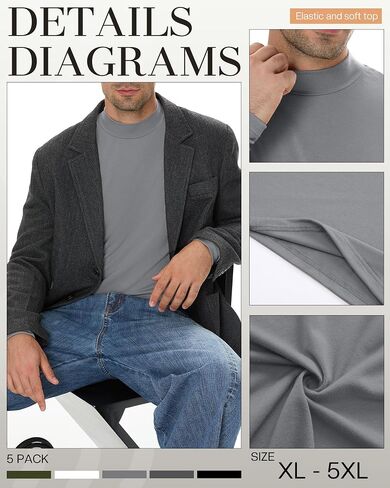 5 Pack Mens Big and Tall Mock Turtleneck Long Sleeve Shirts Plus Size Basic Casual Thermal Pullover Tops in Saudi Arabia