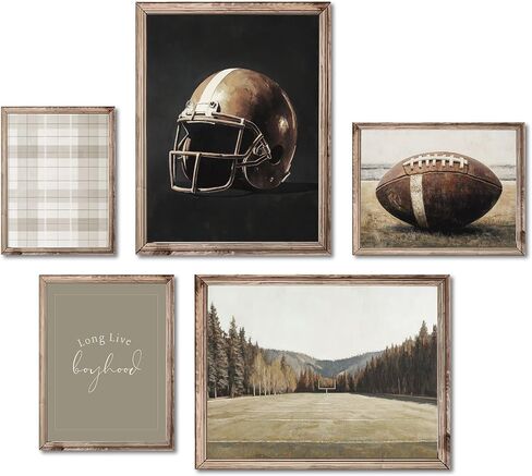 FYSUIMU Vintage Football Wall Art Prints Retro Sports Ball Paper Posters Rugby Picture Decoration for Home Gallery Living Room Office, 5 Pcs, Unframed in Saudi Arabia