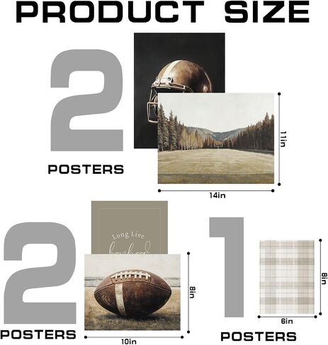 FYSUIMU Vintage Football Wall Art Prints Retro Sports Ball Paper Posters Rugby Picture Decoration for Home Gallery Living Room Office, 5 Pcs, Unframed in Saudi Arabia