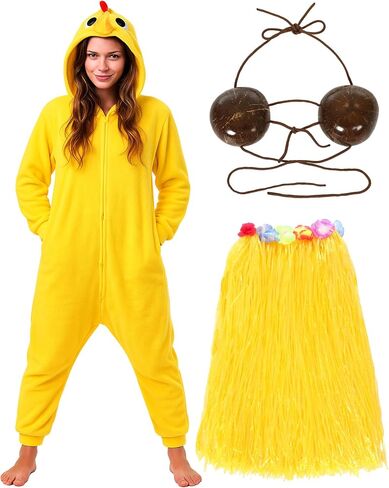 3 Pcs Halloween Chicken Costume Accessories Unisex Flannel Pajamas Coconut Shell Bra and Yellow Grass Skirt in Saudi Arabia