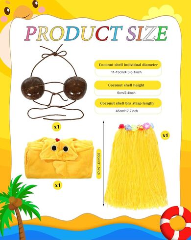 3 Pcs Halloween Chicken Costume Accessories Unisex Flannel Pajamas Coconut Shell Bra and Yellow Grass Skirt in Saudi Arabia