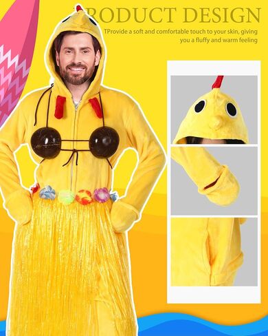 3 Pcs Halloween Chicken Costume Accessories Unisex Flannel Pajamas Coconut Shell Bra and Yellow Grass Skirt in Saudi Arabia