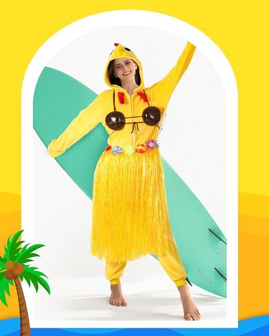 3 Pcs Halloween Chicken Costume Accessories Unisex Flannel Pajamas Coconut Shell Bra and Yellow Grass Skirt in Saudi Arabia