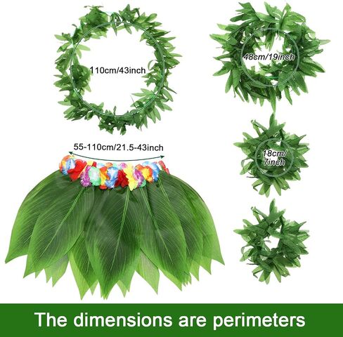 WILLBOND 5 Pcs Hawaiian Leaf Skirt Leis Set Include Hula Grass Skirt Tropical Headband Garland Leaf Wristlet Hawaiian Costume for Adult Women Tropical Beach Halloween Luau Party Supplies in Saudi Arabia