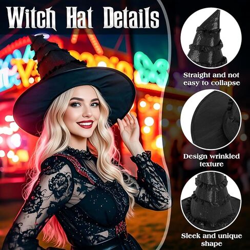 قبعة ساحرة الهالوين، قبعات ساحرة سوداء، قبعات Elphaba لأزياء الهالوين، مستلزمات الحفلات in Kuwait