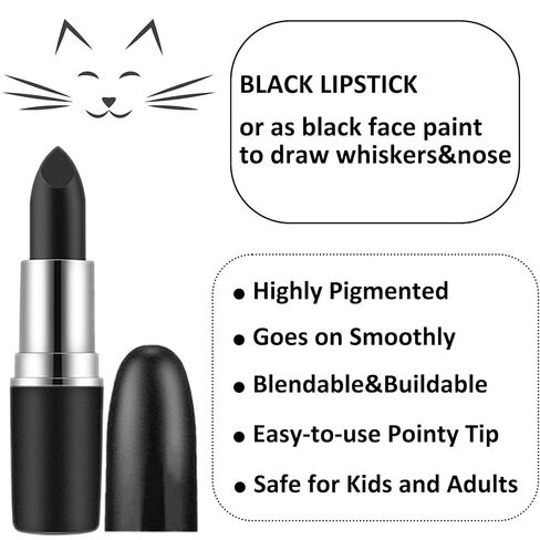 Mysense الأسود القط زي الملحقات للنساء الفتيات، فروي آذان القط عقال، جرس قلادة قلادة وأحمر الشفاه الأسود لأزياء الهالوين حزب تأثيري ماكياج in Kuwait