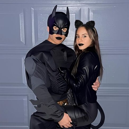 Mysense الأسود القط زي الملحقات للنساء الفتيات، فروي آذان القط عقال، جرس قلادة قلادة وأحمر الشفاه الأسود لأزياء الهالوين حزب تأثيري ماكياج in Kuwait