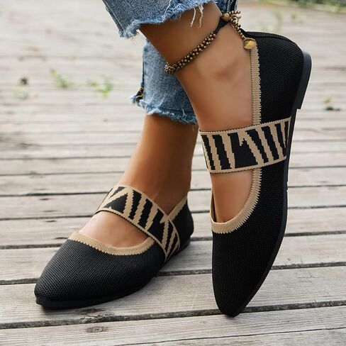 Women's Flats Shoes Pointed Toe Knit Casual Ballet Flats Comfortable Dressy Mary Jane Flat Office Work Dress Shoes in Saudi Arabia
