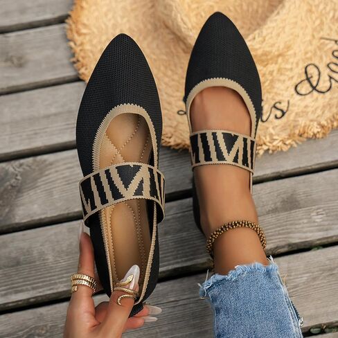 Women's Flats Shoes Pointed Toe Knit Casual Ballet Flats Comfortable Dressy Mary Jane Flat Office Work Dress Shoes in Saudi Arabia
