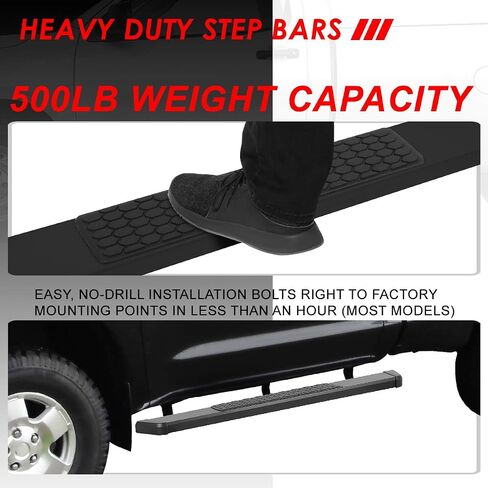 لوحات تشغيل Auto Dynasty متوافقة مع 2007-2017 Toyota Tundra ذات بابين كابينة عادية، قضبان Nerf للسكك الحديدية الجانبية من الفولاذ المقاوم للصدأ، قضبان خطوة 5 بوصة، مطلية بمسحوق أسود in Saudi Arabia