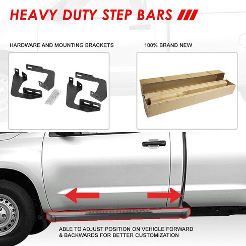 لوحات تشغيل Auto Dynasty متوافقة مع 2007-2017 Toyota Tundra ذات بابين كابينة عادية، قضبان Nerf للسكك الحديدية الجانبية من الفولاذ المقاوم للصدأ، قضبان خطوة 5 بوصة، مطلية بمسحوق أسود in Saudi Arabia