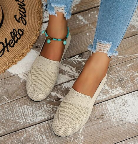 Women's Ballet Flats Knit Dress Shoes Comfortable Casual Dressy Shoes Work Flat Round Toe Slip On Ballerina Flats for Women in Saudi Arabia