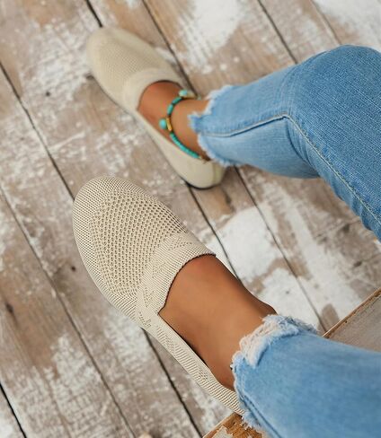 Women's Ballet Flats Knit Dress Shoes Comfortable Casual Dressy Shoes Work Flat Round Toe Slip On Ballerina Flats for Women in Saudi Arabia