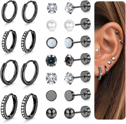 Jstyle Hypoallergenic Stud Hoop Earrings for Women Flat Back Cartilage Earrings Small Silver Hoops Surgical Stainless Steel Earring Trendy Earring Stacks Set Multiple Piercing Jewelry Gifts for Women in Saudi Arabia