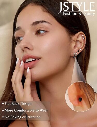 Jstyle Hypoallergenic Stud Hoop Earrings for Women Flat Back Cartilage Earrings Small Silver Hoops Surgical Stainless Steel Earring Trendy Earring Stacks Set Multiple Piercing Jewelry Gifts for Women in Saudi Arabia