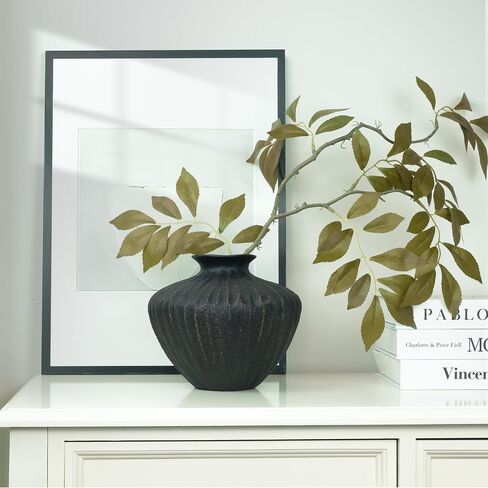 Black Ceramic Vase 7.95 Inch – Handmade with Hand-Painted Gold Detailing – Sculptural Art Decor for Modern Minimalist Home – Organic Tabletop Flower Vase for Living Room or Shelf in Saudi Arabia