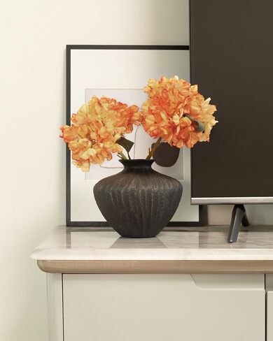 Black Ceramic Vase 7.95 Inch – Handmade with Hand-Painted Gold Detailing – Sculptural Art Decor for Modern Minimalist Home – Organic Tabletop Flower Vase for Living Room or Shelf in Saudi Arabia