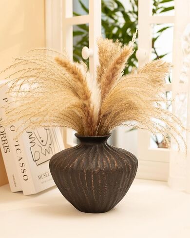 Black Ceramic Vase 7.95 Inch – Handmade with Hand-Painted Gold Detailing – Sculptural Art Decor for Modern Minimalist Home – Organic Tabletop Flower Vase for Living Room or Shelf in Saudi Arabia