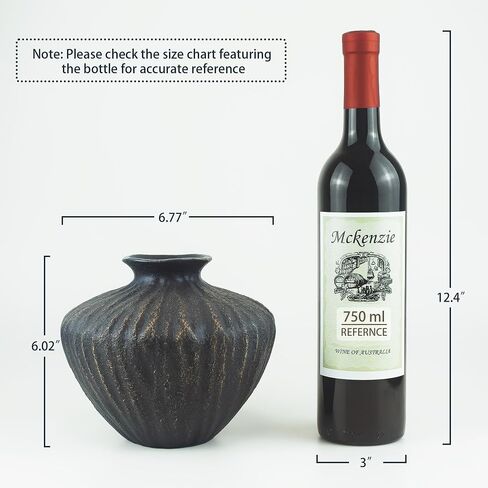 Black Ceramic Vase 7.95 Inch – Handmade with Hand-Painted Gold Detailing – Sculptural Art Decor for Modern Minimalist Home – Organic Tabletop Flower Vase for Living Room or Shelf in Saudi Arabia