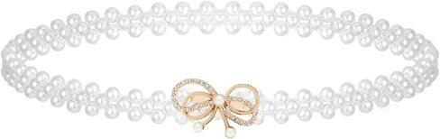 Rhinestone Pearl Elastic Waist Belt Luxury Bow Belt Dress Crystal Waist Strap, Crystal Bowknot Pearl Waistband for Women and Girls in Saudi Arabia