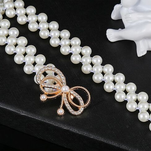 Rhinestone Pearl Elastic Waist Belt Luxury Bow Belt Dress Crystal Waist Strap, Crystal Bowknot Pearl Waistband for Women and Girls in Saudi Arabia