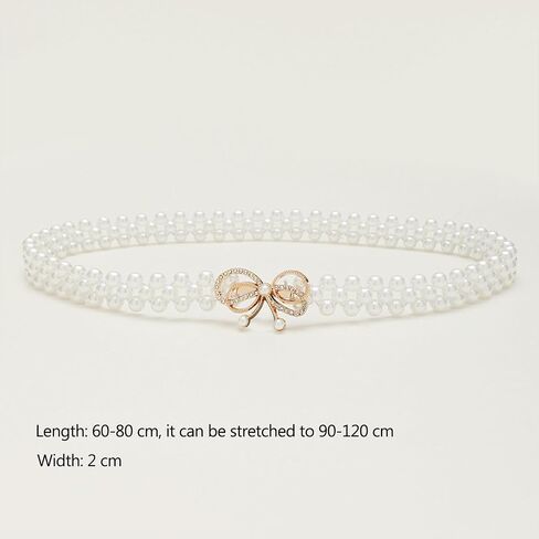 Rhinestone Pearl Elastic Waist Belt Luxury Bow Belt Dress Crystal Waist Strap, Crystal Bowknot Pearl Waistband for Women and Girls in Saudi Arabia