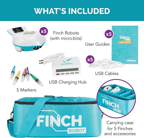 Birdbrain Finch Robot 2.0 مع Microbit - لعبة الترميز الجذري الروبوت للأطفال والبالغين - تعلم لغات الترميز الثدي و 8 - مجموعة روبوتات قابلة للبرمجة - التحكم عن بُعد وتطبيق يسيطر عليها | تتراوح أعمارهم بين 5-16 in Kuwait