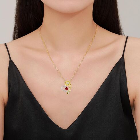 Rotatable Sunflowers Necklace Gifts for Women-18K Gold Plated Over Sterling Silver,Heart Design Jewelry Gift for Her,Girlfriend,Wife,Mom - Graduation, Anniversary,Friendship & Love in Saudi Arabia