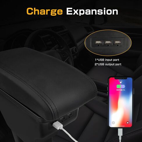 Consoles Armrest Compatible with Honda Fit Jazz 2009-2013 Center Console Box with USB Charge Armrest Box Accessories Black in Saudi Arabia