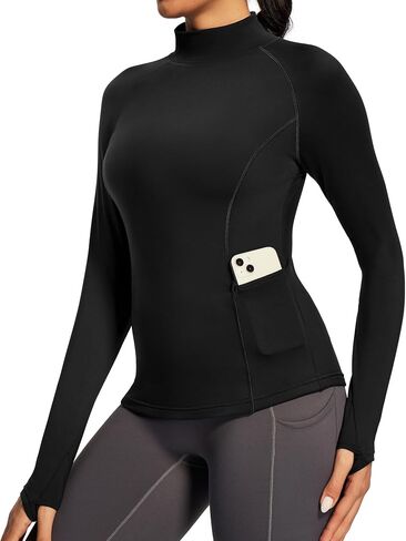 IUGA Workout Thermal Shirts for Women Turtleneck Long Sleeve Fleece Lined Tops Winter Running Gear with 2 Side Pockets in Saudi Arabia